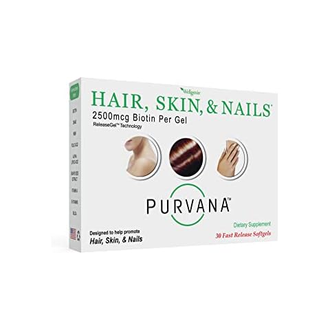 Wellgenix Purvana Hair, Skin, and Nails Vitamin - 2500mcg Biotin, Folic Acid, DMAE, Grape Seed Extract - One a Day Softgels - PCOS & Postpartum Hair Loss Support - (30 Count) Cover