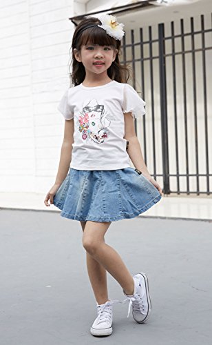 Naber Girls' Blue Washed Denim Elastic Waist Summer Pleated Tutu Mini Skirt thumb #1