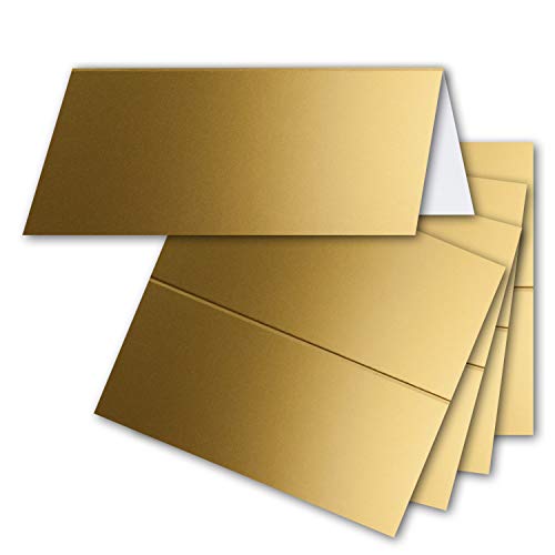 Lot de 75 cartons de table dorés (métallisés) - 4,5 x 10 cm - vierges - Cartes doubles - comme cartes de place et cartes de nom pour mariage et fêtes Cover