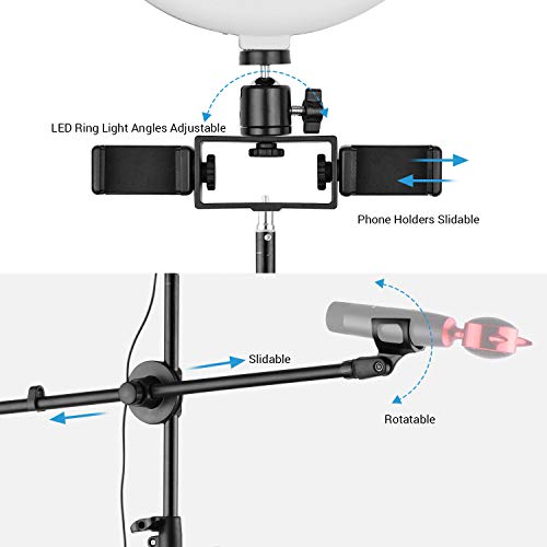 Andoer Kit de luz de anel de vídeo de 25 cm, 3 cores, 10 níveis, regulável, 3200-5600 K, com cabeça