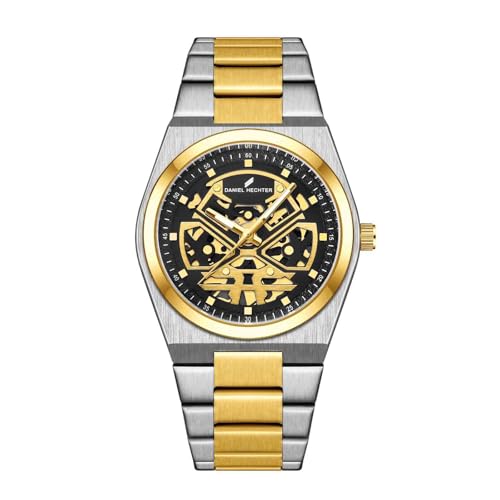 Image of Daniel Hechter Paris Austerlitz Collection Skeleton Style Analog Watch for Men with Luminous Hands and Stainless Steel Strap - Mechanical-Inspired.
