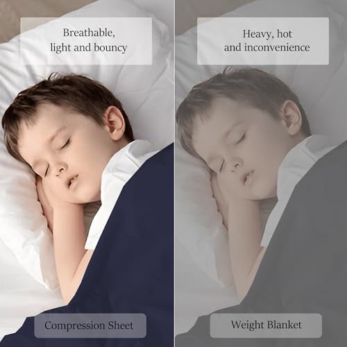 Image of Sensory Bed Sheet for Deep Pressure Therapy - Spandex Bed Sheet - Sensory Compression Blanket for ADHD, Autism - Breathable & Hypoallergenic, Navy, Twin Size