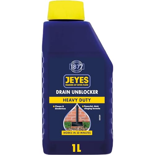Jeyes Drain Unblocker (1L) - Outdoor Drain Unblocker Liquid Heavy Duty - Dissolves Grease Hair and Food Waste - Powerful Formula Works in 30 Minutes - Easy to Use No Dilution - Cleans and Deodorises
