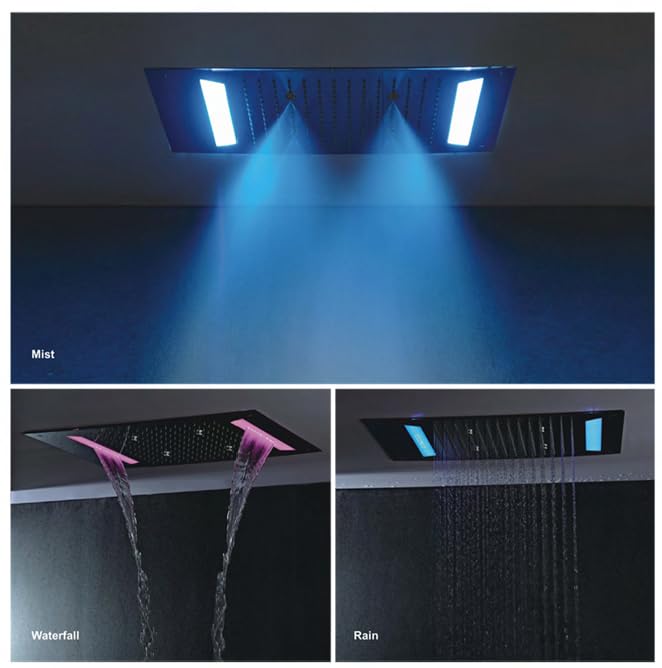 Image of Aquieen 3 inlet rain and mist shower SS304 Ceiling Shower (26 inch X 24 inch Rain + Waterfall + MIst + LED)