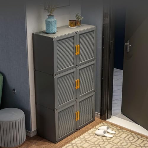 Image of Modular Shoe Rack Organizer with Drawer Storage, Multi-Layer Foldable Shoe Cabinet with Dustproof Doors for Home Entryway Bedroom (Grey, 6-Door)