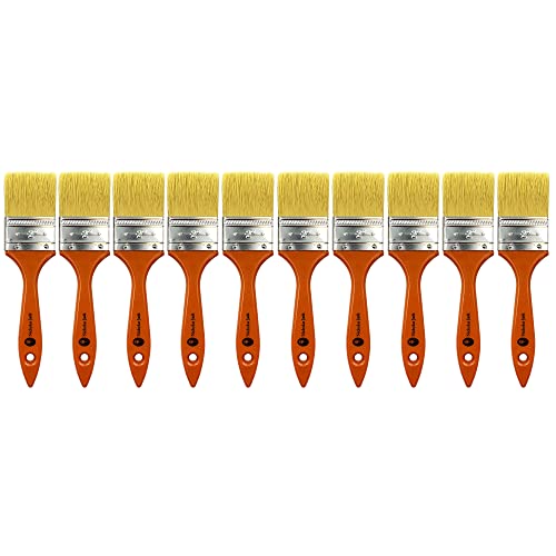 10 Pack Paint Brushes Ideal for Walls & Ceilings, Paint Brush Set with Synthetic Bristle Brush, Heavy-Duty Gloss Paint Brush for Fiberglass and Laminating (2 Inch)