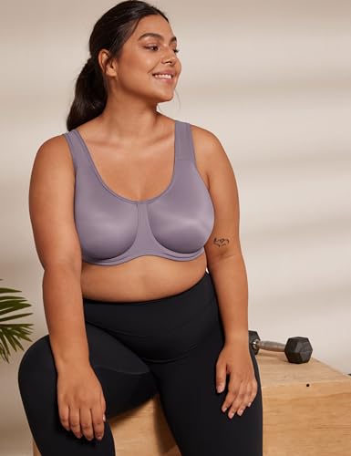 Image of SYROKAN Women's Max Control Underwire Sports Bra High Impact Plus Size with Adjustable Straps Unlined Bra