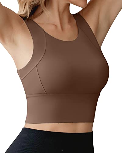 Image of Ama Larsi High Neck Longline Sports Bra for Women | Padded, Medium Impact, Wirefree, Workout Crop Tank Tops, Yoga Gym