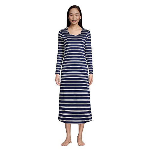 Lands' End Women Long Sleeve Supima Midcalf Nightgown Deep Sea Navy Founders Stripe Tall X-Large #TOP11