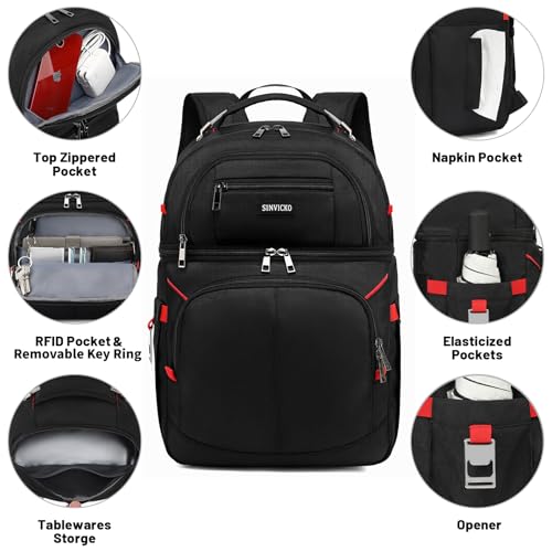 Sinvicko Insulated Cooler Backpack,Double Deck Leak Proof Cooler Bag,Insulated Backpack Cooler Lunch Backpack For Men Women,Black & Red thumb #1