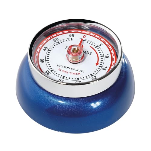 Zassenhaus Küchentimer SPEED | Ø 7 cm x 3 cm | blau metallic | ohne Batterien | Edelstahl-Gehäuse | Eieruhr magnetisch | Retro Küchenwecker analog | Küchenuhr | 55 min mechanisch einstellbar