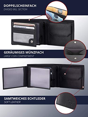 KRONIFY KRONIFY Leder Geldbörse Herren I Echtleder Portmonee I RFID Schutz I Querformat I Geldbörse mit Münzfach I 13 Kartenfächer I Geldbeutel Herren I Geschenk Box I Nappa Schwarz - Verwendungsansicht 7 | TV | Video | Foto