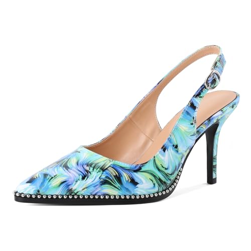 Image of SAMMITOP Women Slingback Heels Stilettos Closed Pointed Toe High Heel Silver Beaded Pumps Comfortable 3.5 Inch High Heels for Women Dressy Shoes
