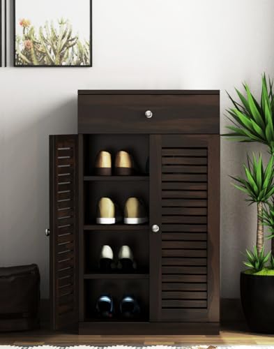 Image of The Attic Evora Shoerack, Shoe Storage Cabinet for Home, Shoe Rack with Seat & Door, Shoe Organizer, Shoe Rack for Home, Walnut Matte Finish