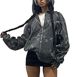 NaranjaBurbuja Y2k Zip Up Hoodies for Teen Girls Aesthetic Trendy Oversized Sweatshirt Womens 2022 Star Graphic Print Jackets Streetwear Star Grey Dark