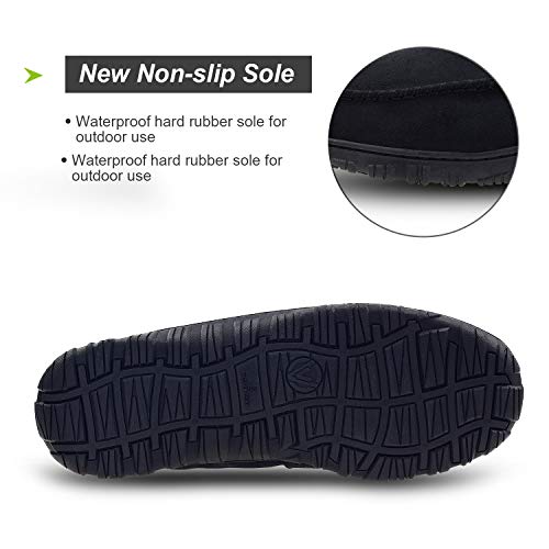 LA PLAGE Bedroom Slippers for Mens Indoor Outdoor Moccasin Mens House Slippers with Arch Support 14 US Black