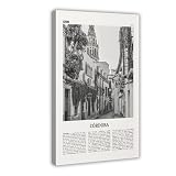 NEOHI Córdoba - Lienzo moderno con diseño de mapa de la ciudad de España, Andalucía, España, Europa y el mapa de la ciudad en blanco y negro, 40 x 60 cm