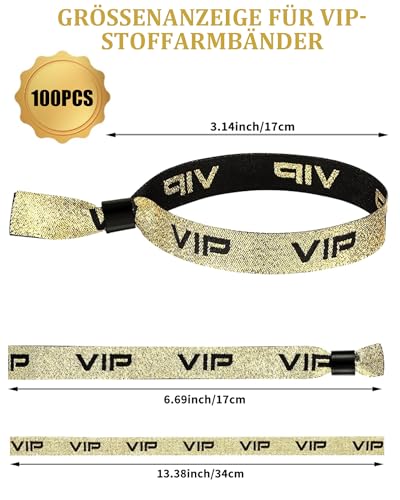 Lifegogo 100 Stück VIP Einlassbänder Stoff: Generic VIP Stoff Eintrittsbänder zur Identifikation verstellbar gewebt für Party Club Konzert Erwachsene Jubiläum
