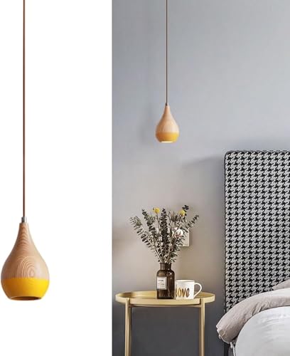 Lámpara colgante de madera retro iluminación colgante de un solo cabezal LED