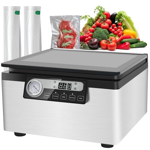 Finderomend Sellador al vacío de cámara de 12 pulgadas, sellador al vacío comercial con función de adobos, sellador de cámara de vacío seco/húmedo para frijoles, salsas, sopas y carne