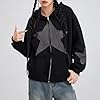 Felcia Women Y2K Star Print Zip Up Hoodies Long Sleeve Loose Fit Hooded Jacket Vintage Aesthetic Punk Harajuku Oversized Sweatshirt (Black A, M) #3