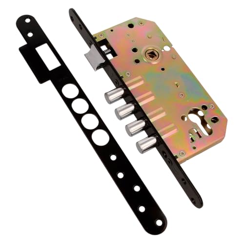 Amig - Cerradura de puerta - Cerradura de Embutir Con Bulones para Puertas - Acero - 50/85 mm - Negro - Sin Cilindro y Escudo de Seguridad - Picaporte Reversible