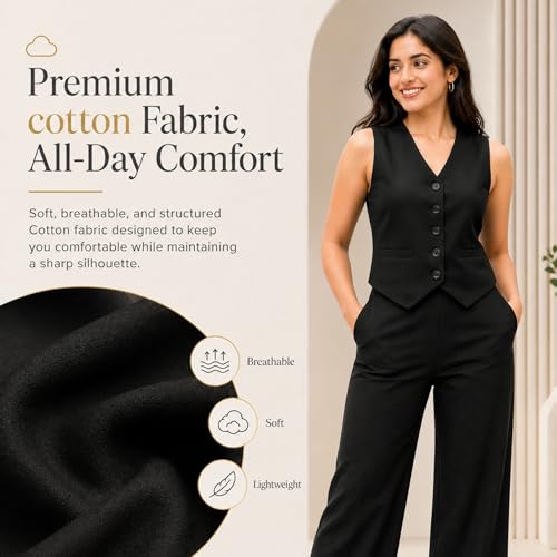 Image of Women Cotton Blend Western Co-Ord Set | Stylish Top & Pant Set for Women | Dress For Womens | Casual High Waist Solid Pant Outfit