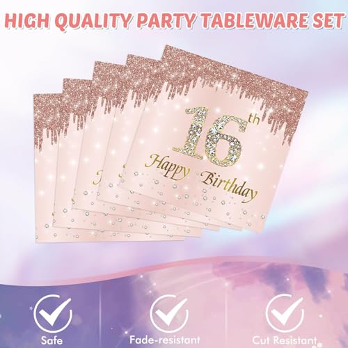 Snimics 16Th Birthday Decorations For Girls Rose Gold Sweet 16 Birthday Party Decoration For Her 16Th Happy Birthday Plates And Napkins Tablecloth Decoration For Girls thumb #3