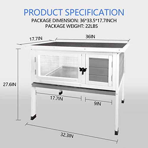Amzoss 36" Rabbit Hutch, Wooden Bunny Cages Indoor With Deeper Leakproof Tray, Small Elevated Rabbit Hutch With Hinged Asphalt Roof, And Made Of Strong Fir Wood Indoor/Outdoor (Us Spot) #TOP3