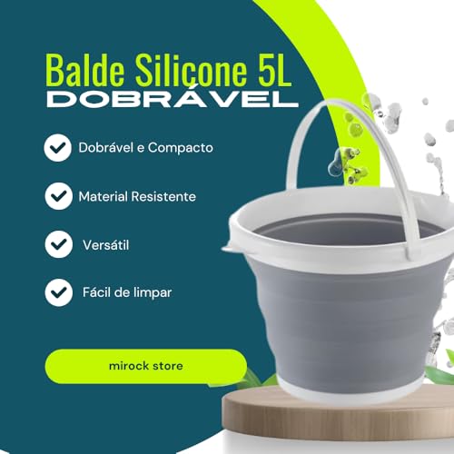 Balde De Silicone Dobrável Retrátil Flexível 5 Litros Compacto Multiuso Com Alça Ideal Para Limpeza