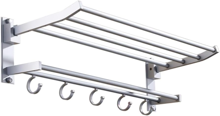 Angoily 60cm Towel Rack Double Layer Folding Bath Towel Holder Hooks for Bathroom