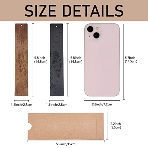 CRASPIRE 2 Colors Moon Wood Bookmark Sun Tree Handmade Natural Wooden Carving Engraved Book Mark Bookmarks with Tassel Pendant or Book Lovers Teacher Students Gifts - Image 2