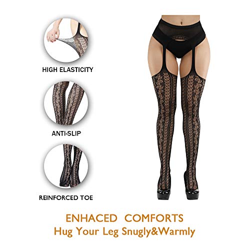 Fishnet Stockings ,Fishnet Thigh-High Stockings Pantyhose Stockings Fishnet Leggings Babydoll Lingerie for Women (4pcs) (Black)