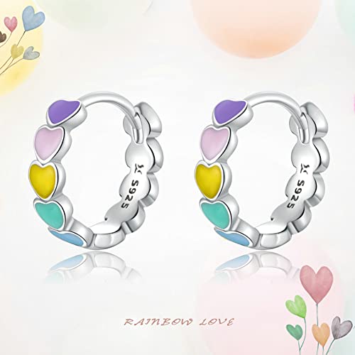 Rainbow Colorful Heart Hoop Earrings For Women - Voroco 925 Sterling Silver Loop Earrings For Girls,14K Gold Plated Hypoallergenic Fashion Earrings,Clip On Earrings,Fashion Jewelry For Teen Girls #TOP2