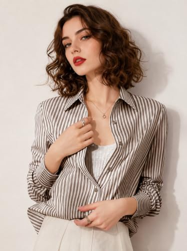 Image of Women Shirt||Women Relaxed Fit Vertical Striped Spread Collar Cotton Casual Shirt (S-12-19)