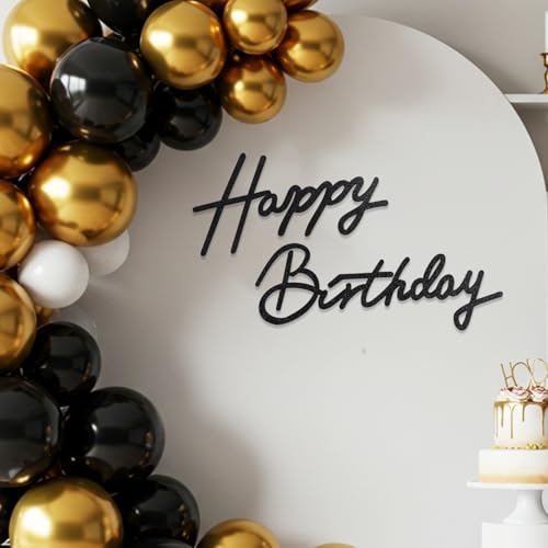 Image of TONIFUL Happy Birthday Sign for Backdrop - Glitter Black Felt Banner - Includes Dot Glue - Perfect for Birthday Party Backdrop,Wall Decr,Balloon Arch,Photo Background