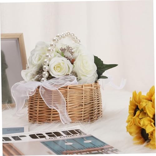 Cesta de mimbre infantil Gcroet con lazo decorativo para niña de flores 6