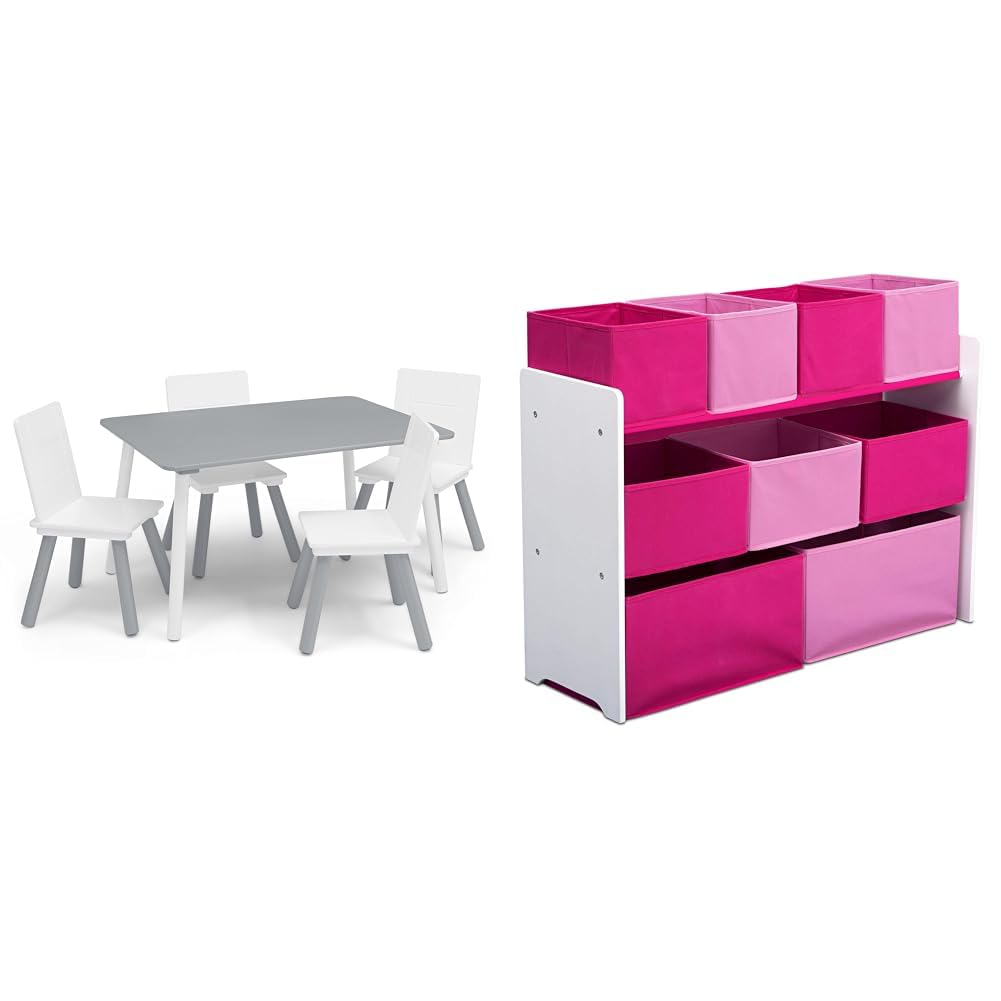 Delta Children Kids Table and Chair Set (4 Chairs Included) - Ideal for Arts & Crafts, Snack Time & Deluxe Multi-Bin Toy Organizer with Storage Bins - Greenguard Gold Certified