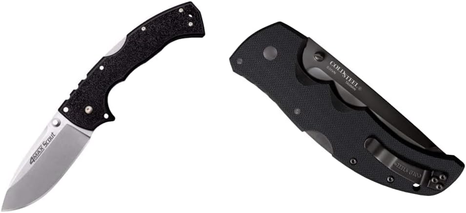 Cold Steel 4-Max Scout Folding Knife with Tri-Ad Lock and G-10 Handle, One Size & Recon 1 Series Tactical Folding Knife with Tri-Ad Lock and Pocket Clip - Made with Premium CPM-S35VN Steel