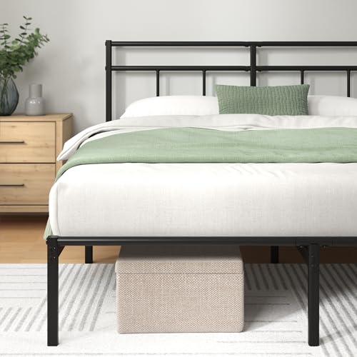Zinus Elias 140 x 190 cm – Bettgestell aus Metall mit Kopfteil – einfache Montage – Höhe 30 cm – Bett mit Metalllattenhalterung – Stauraum unter dem Bett – modernes Design – Schwarz – Bild 5