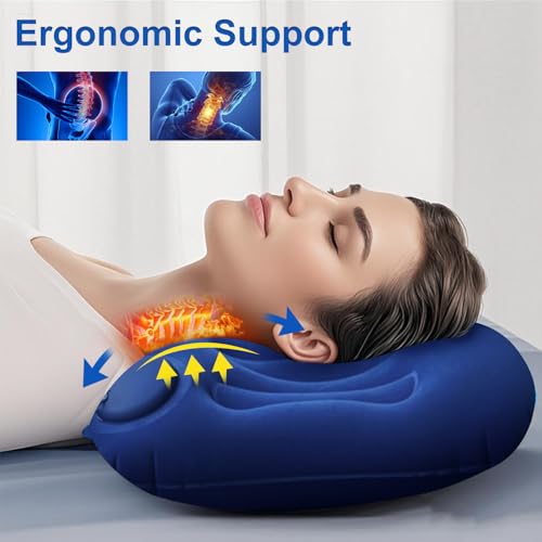 Image of TecoKart Inflatable Pillow for Travel - Soft & Ergonomic Air Pillow with Drawstring Pocket | Lightweight Travel Pillow for Sleeping | Great for Camping, Backpacking & Commuting