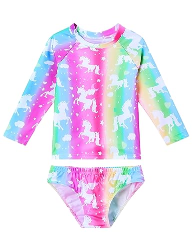 Image of Snowheart Girls Rash Guard Sets Long Sleeves Swimsuit 2 Pieces Tankini Bathing Suit Swimwear for Girls 3-12 Years