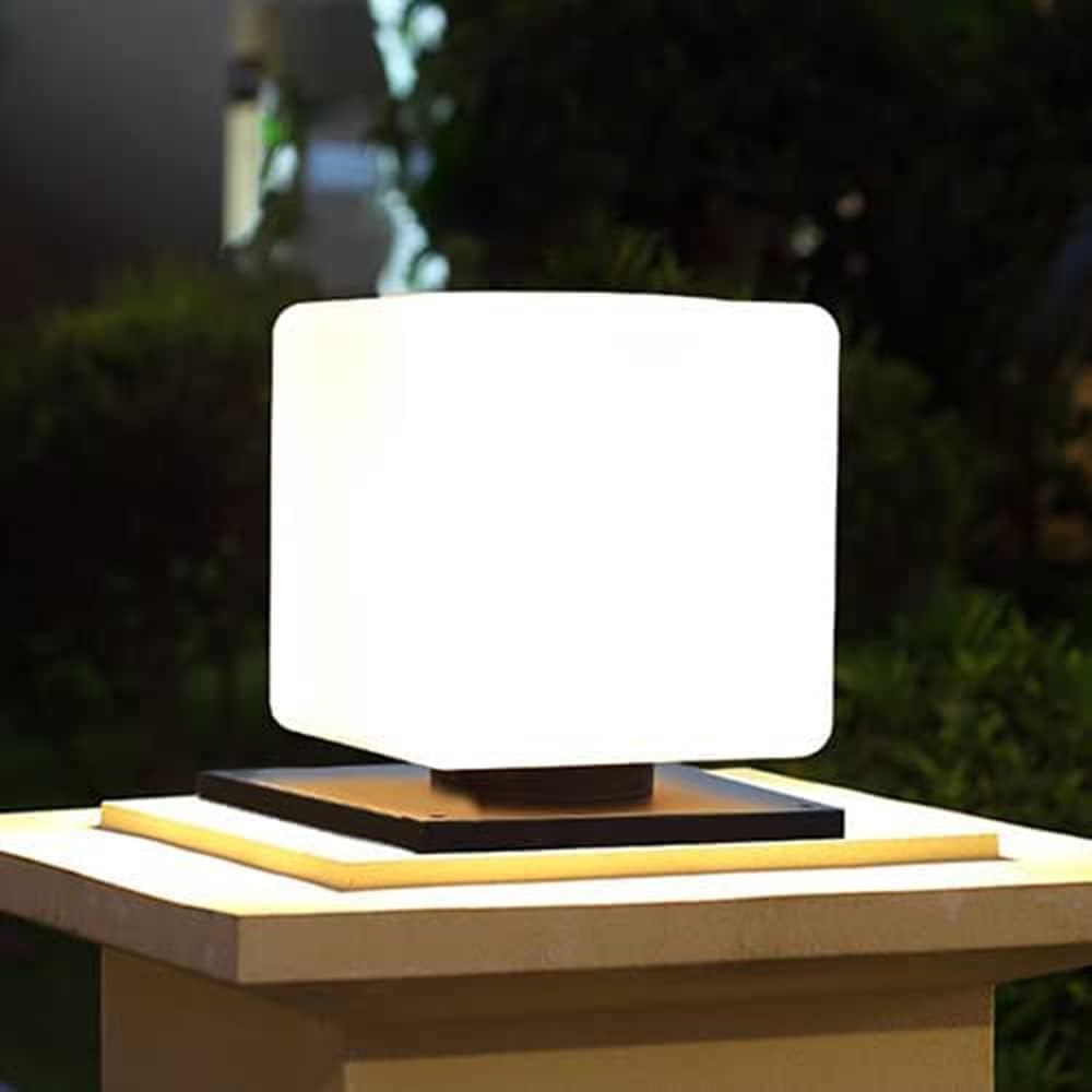 Outdoor Post Cap Light Modern Cube Pedestal Lighting Fixture, Waterproof IP65 LED Pillar Lamp for Patio Deck Garden Pathway Entrance & Driveway Decor, Square Landscape Lamp