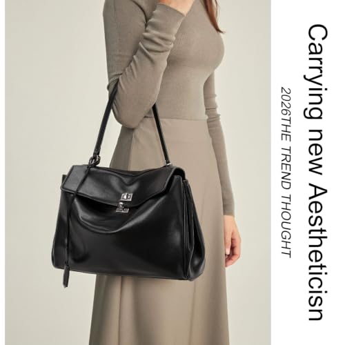Image of Genuine Leather Tote for Women, Soft Leather Shoulder Bag Large Top Handle Satchel Purse for Ladies Travel Work