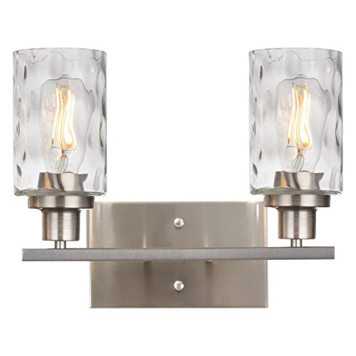 Image of 2-Light Bathroom Vanity Light Fixtures,Brushed Nickel Bathroom Lighting Fixtures,Modern Wall Sconces with Hammered Glass Shade, Wall Lights for Living Room Porch Hallway Bedroom