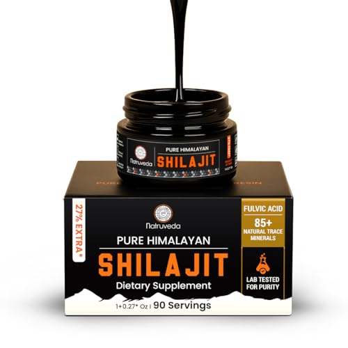 Natruveda, Himalayan Shilajit Resin for Men and Women - Organic Shilajit, Fulvic Acid & 85+ Natural Trace Minerals - Ayurvedic Dietary Supplement, Sourced from 17000+ Feet - 90 Servings (1.27oz)