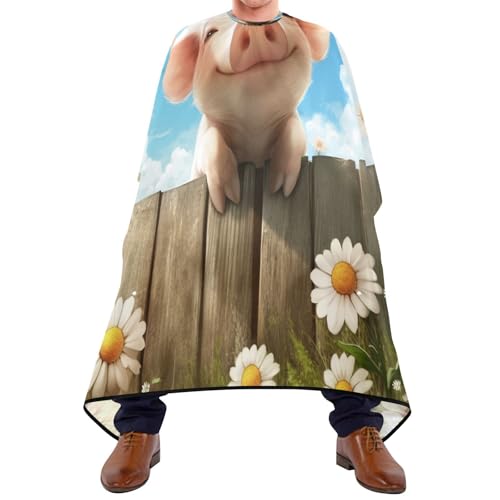 Kigai Cute Daisy Pig Hair Cutting Cape for Men & Women Waterproof Barber Cape Professional Hairdressing Salon Styling Apron with Adjustable Closure Snap