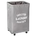 WOWLIVE Large Rolling Laundry Hamper Basket Wheels Durable Dirty Clothes Bag Collapsible Rectangular Washing Bin (Grey)