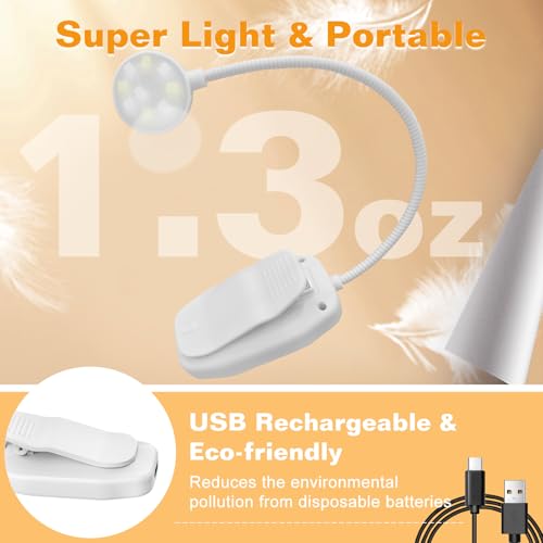 Image of KTEBO 2 Pack Rechargeable Book Light Clip-On Reading Light for Books in Bed | 9 eye-friendly modes from 3 color temperatures and 3 brightness, USB-C up to 30 hrs - Black & White