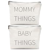 Fywelixc Mommy and Baby Canvas Pouch Set – 2pcs Zipper Organizer Bags for Diaper Bag, Travel, Hospital or Nursery Essentials, New Mom Gifts, Baby Shower Gifts for Mom to Be